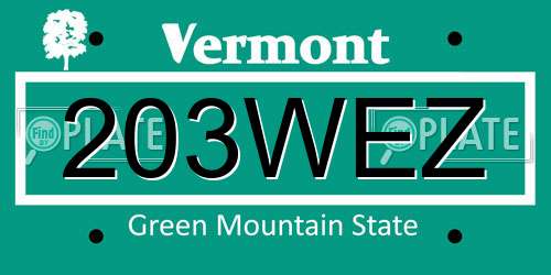 203WEZ Vermont License Plate