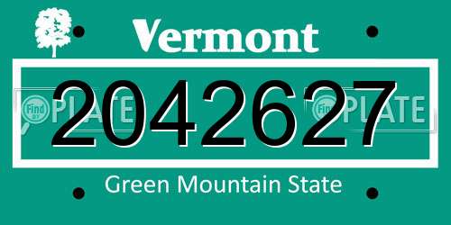 2042627 Vermont License Plate