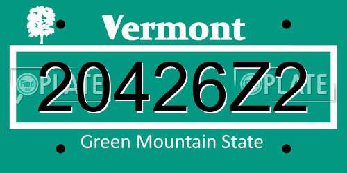 20426Z2 Vermont License Plate