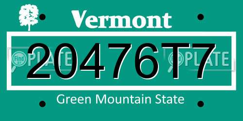 20476T7 Vermont License Plate