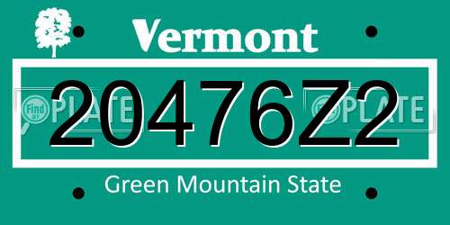 20476Z2 Vermont License Plate