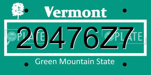 20476Z7 Vermont License Plate