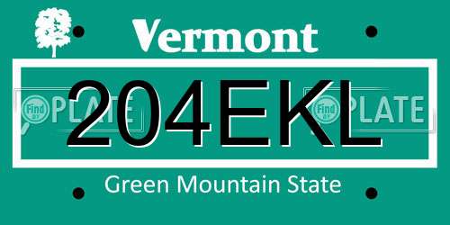 204EKL Vermont License Plate