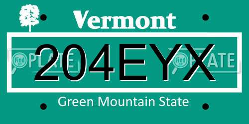 204EYX Vermont License Plate