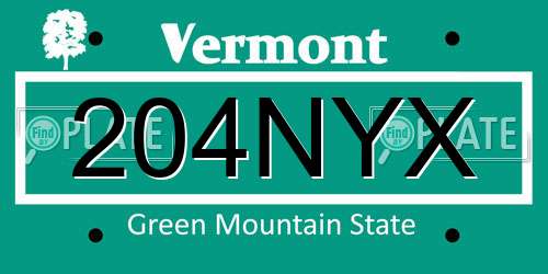 204NYX Vermont License Plate