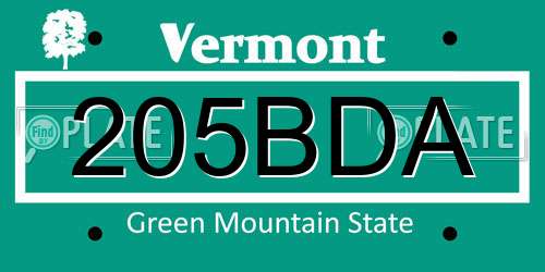 205BDA Vermont License Plate