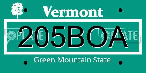 205BOA Vermont License Plate