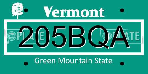 205BQA Vermont License Plate