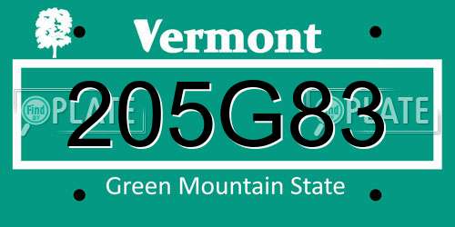 205G83 Vermont License Plate