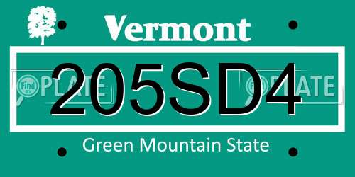 205SD4 Vermont License Plate