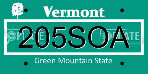 205SOA Vermont License Plate