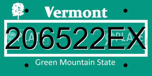 206522EX Vermont License Plate