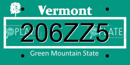 206ZZ5 Vermont License Plate
