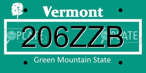 206ZZB Vermont License Plate