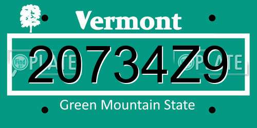 20734Z9 Vermont License Plate
