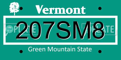 207SM8 Vermont License Plate