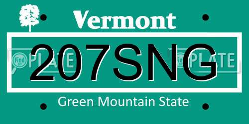 207SNG Vermont License Plate