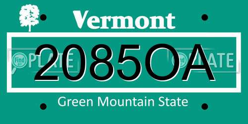 2085OA Vermont License Plate
