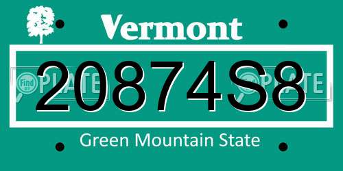 20874S8 Vermont License Plate