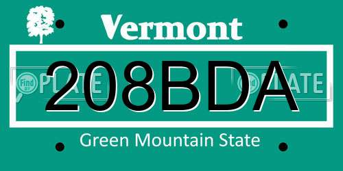 208BDA Vermont License Plate