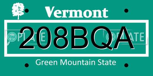208BQA Vermont License Plate