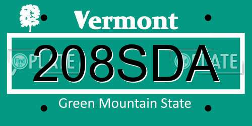 208SDA Vermont License Plate