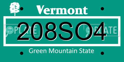 208SO4 Vermont License Plate