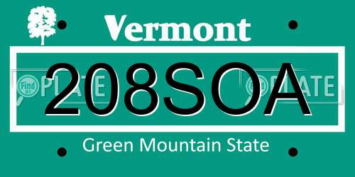 208SOA Vermont License Plate