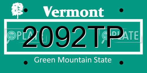2092TP Vermont License Plate