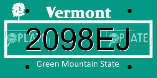 2098EJ Vermont License Plate