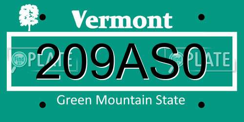 209AS0 Vermont License Plate