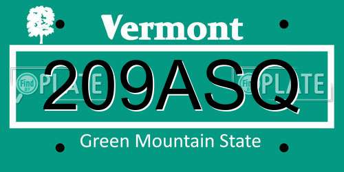 209ASQ Vermont License Plate
