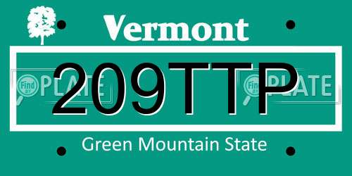 209TTP Vermont License Plate