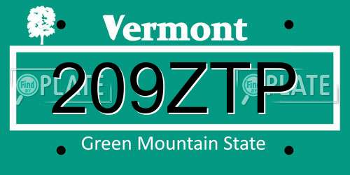 209ZTP Vermont License Plate