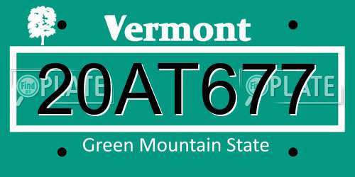 20AT677 Vermont License Plate