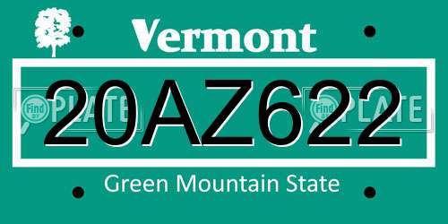 20AZ622 Vermont License Plate