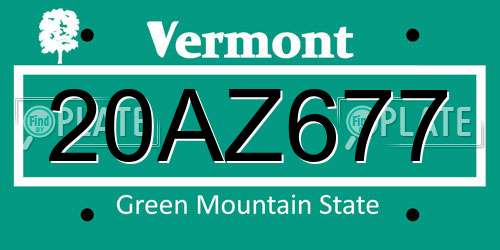 20AZ677 Vermont License Plate