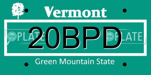 20BPD Vermont License Plate
