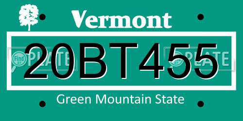 20BT455 Vermont License Plate