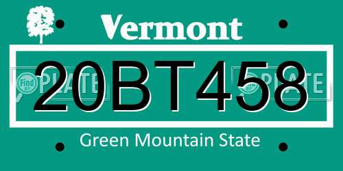 20BT458 Vermont License Plate