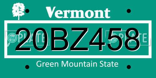 20BZ458 Vermont License Plate