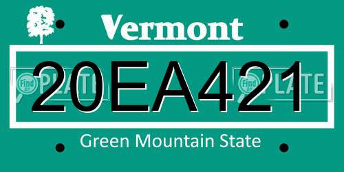 20EA421 Vermont License Plate