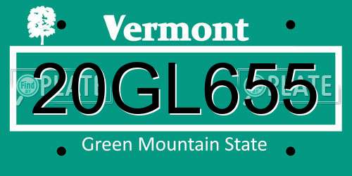 20GL655 Vermont License Plate