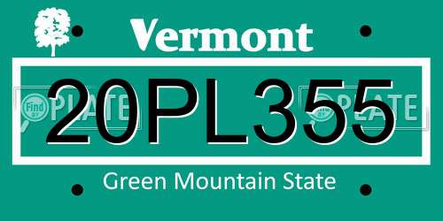 20PL355 Vermont License Plate