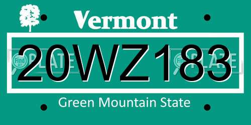 20WZ183 Vermont License Plate
