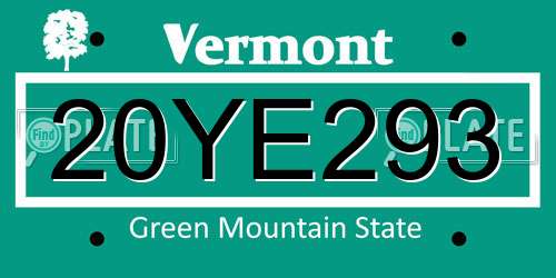 20YE293 Vermont License Plate