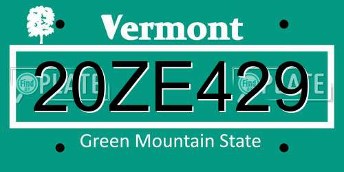 20ZE429 Vermont License Plate