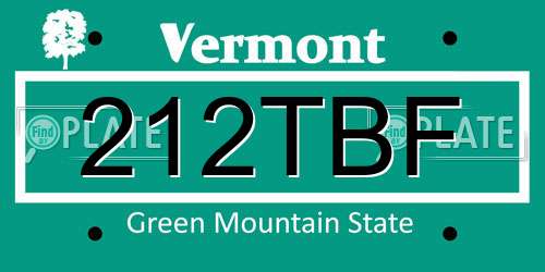 212TBF Vermont License Plate