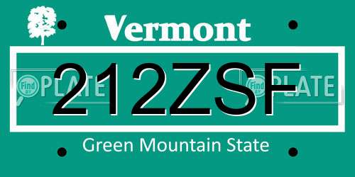 212ZSF Vermont License Plate