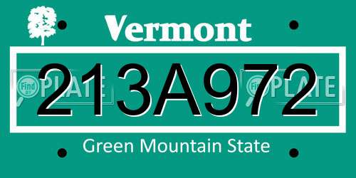 213A972 Vermont License Plate